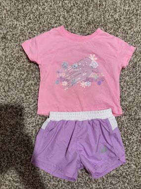 New Balance Pink Tee with Lavender Athletic Shorts